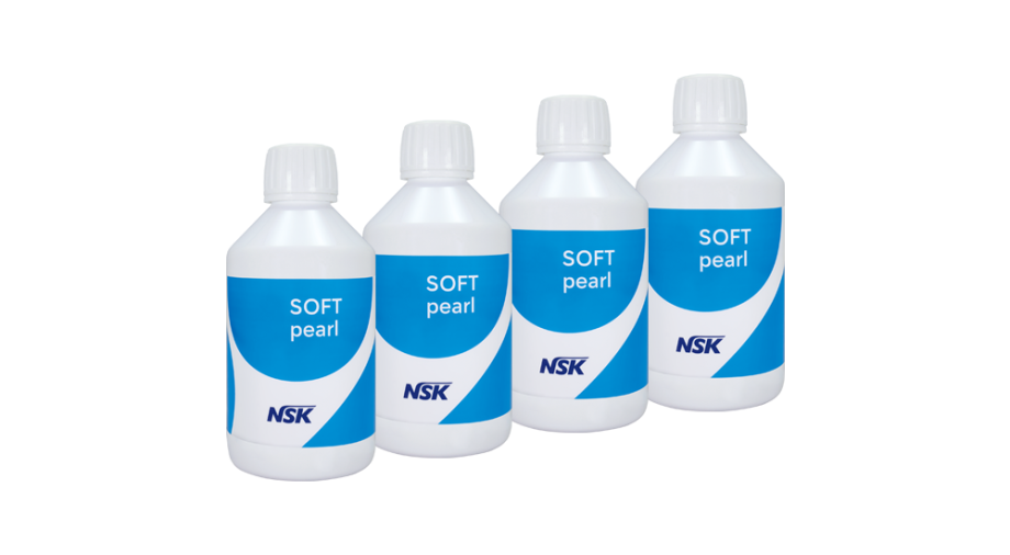 NSK SOFTpearl supragingival glycine-based powder 4x250g bottles (for ProphyMate & VCP Prophy chamber). Model: SOFTpearl – Bottles